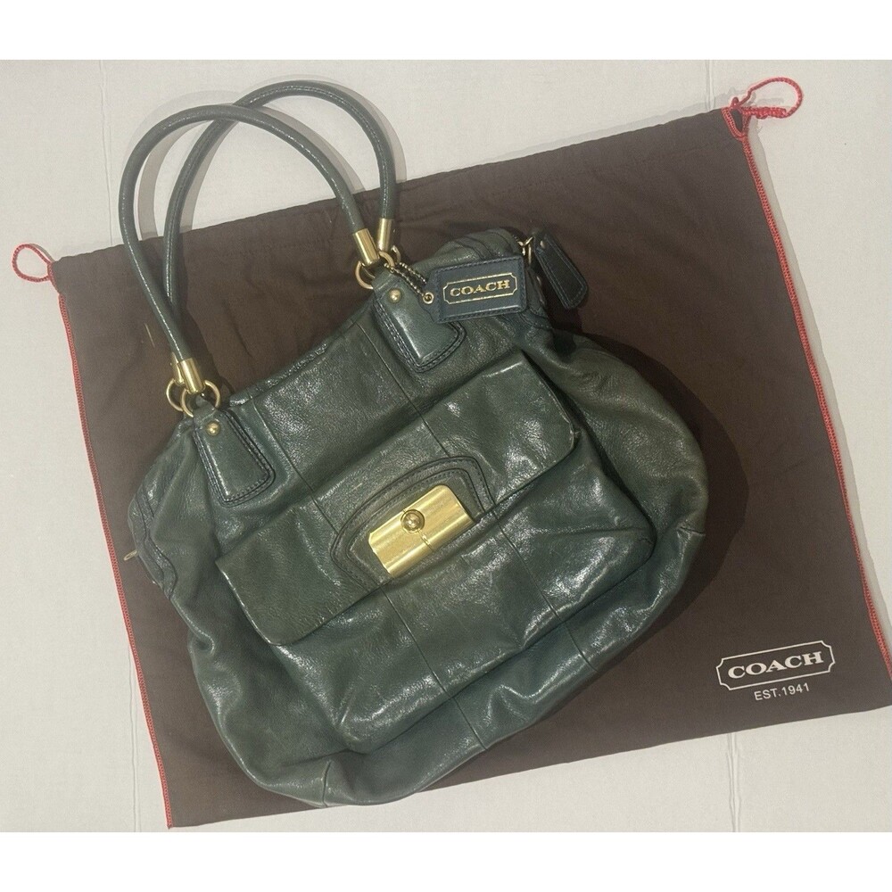 Vintage Coach Kristen Tote XL Emerald Green Leather Purse Hobo Bag Euc